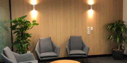 Commercial office waiting room with modern lounge seating